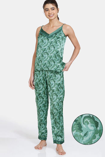Buy Zivame Artsy Leaves Woven Pyjama set - Greener Pasture